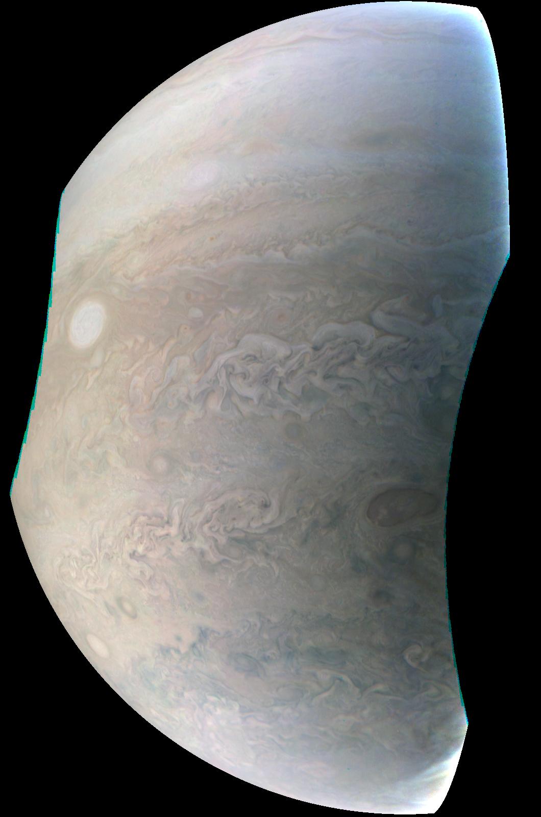 Júpiter fotografiado por la sonda Juno: tormentas blancas en el hemisferio sur