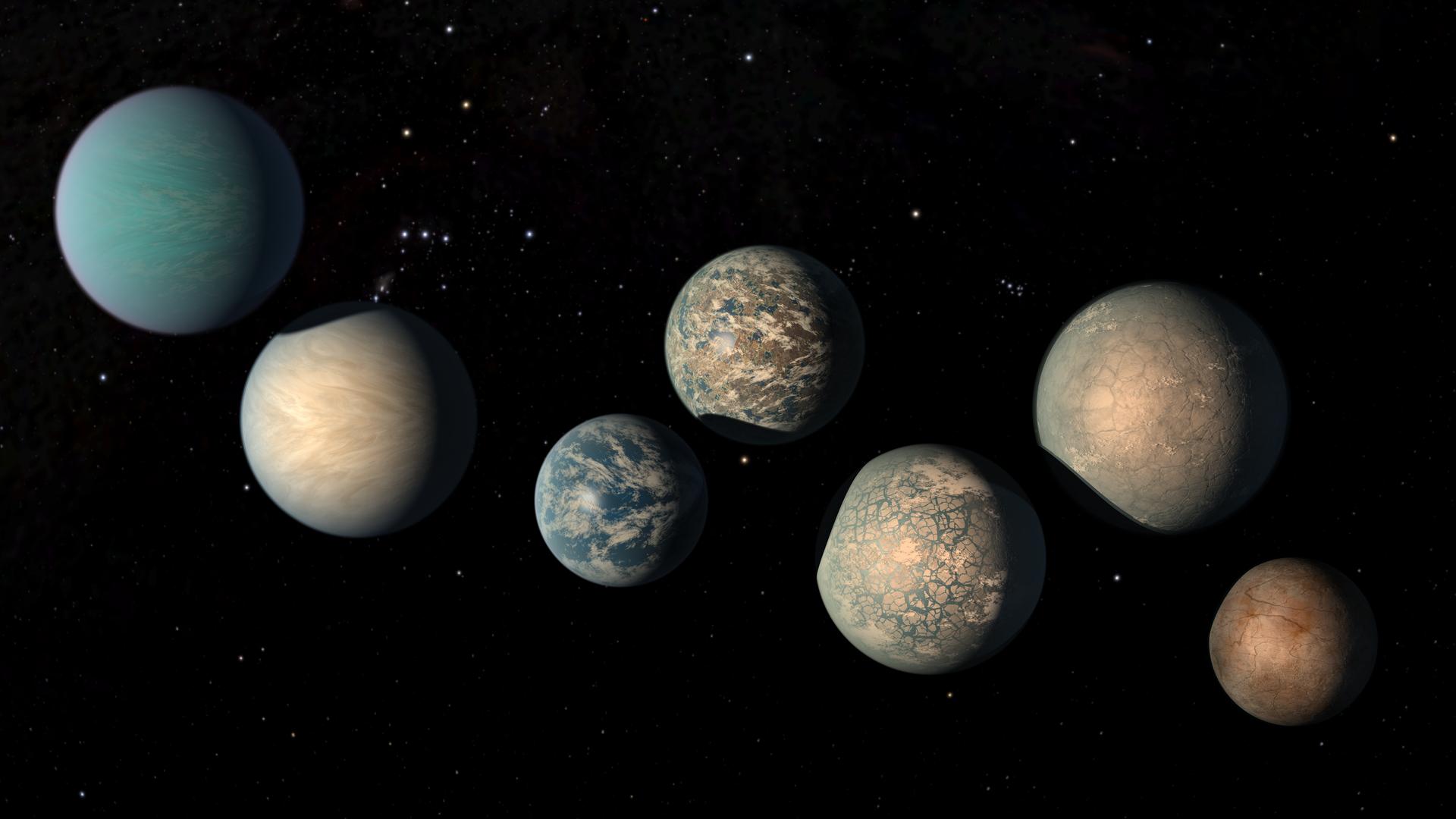 ilustración del sistema TRAPPIST-1 y sus siete planetas