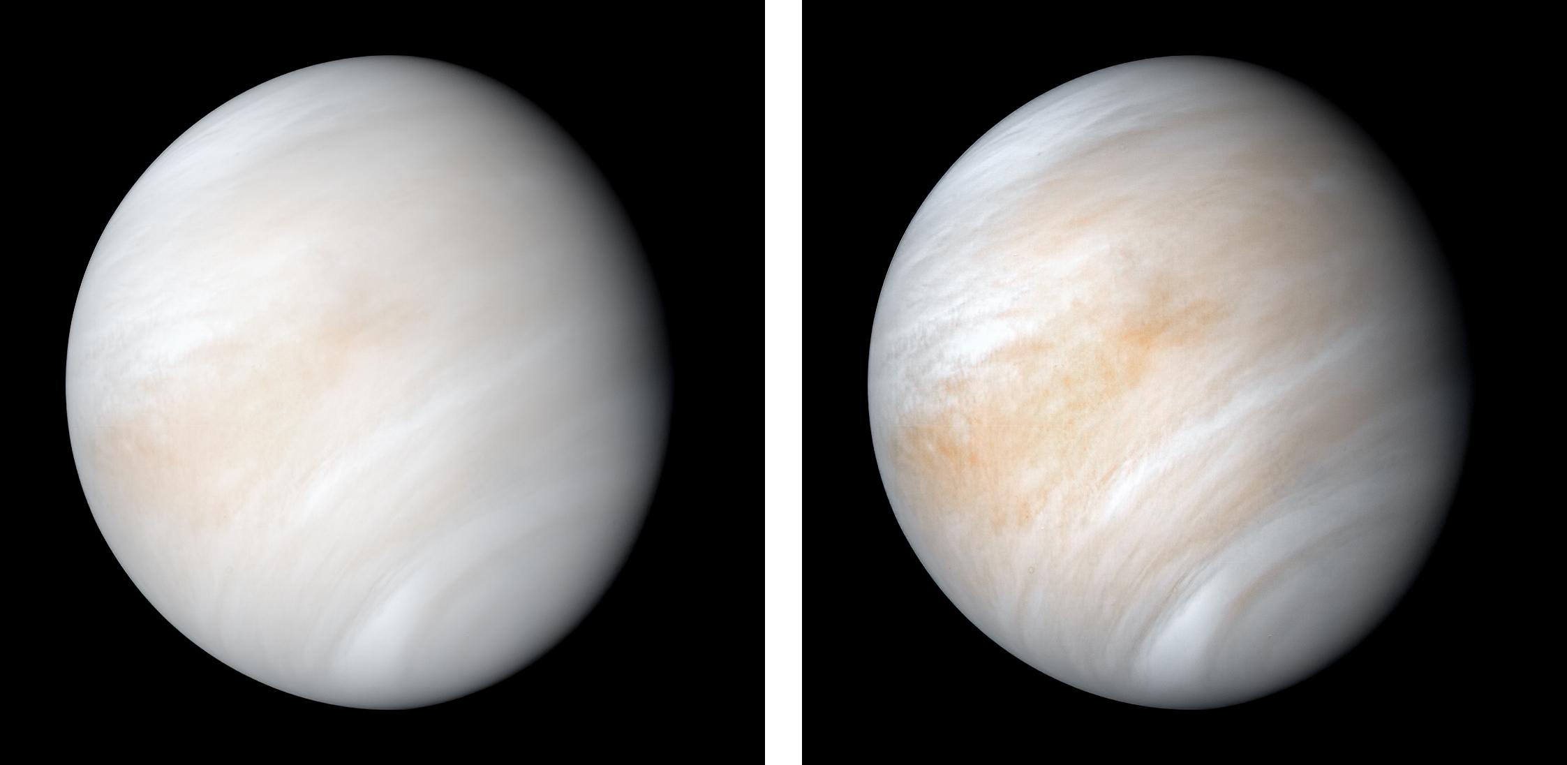 Venus cubierto por su densa atmósfera, visto por la sonda Mariner 10