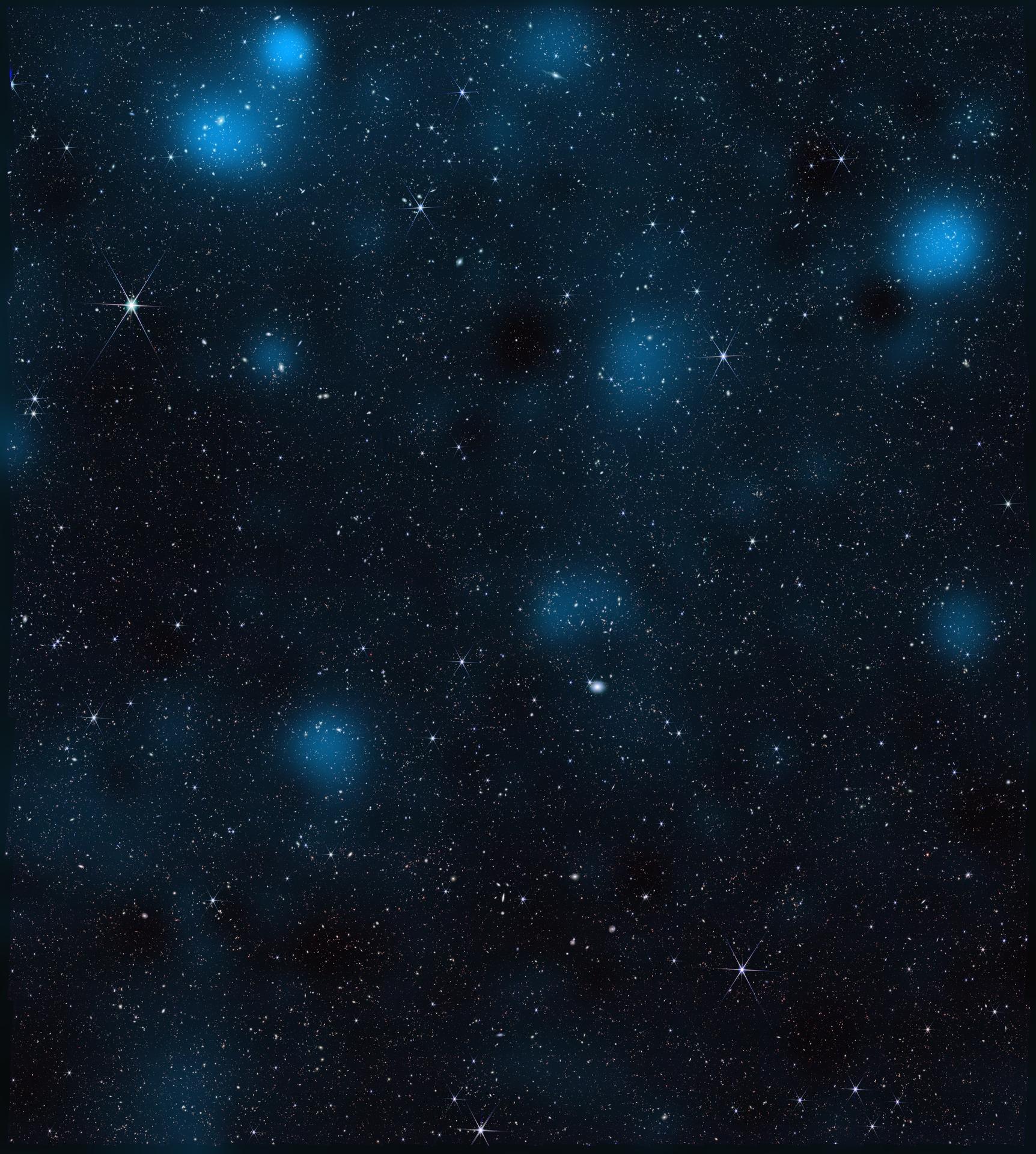 mapa de materia oscura sobre una imagen del telescopio James Webb